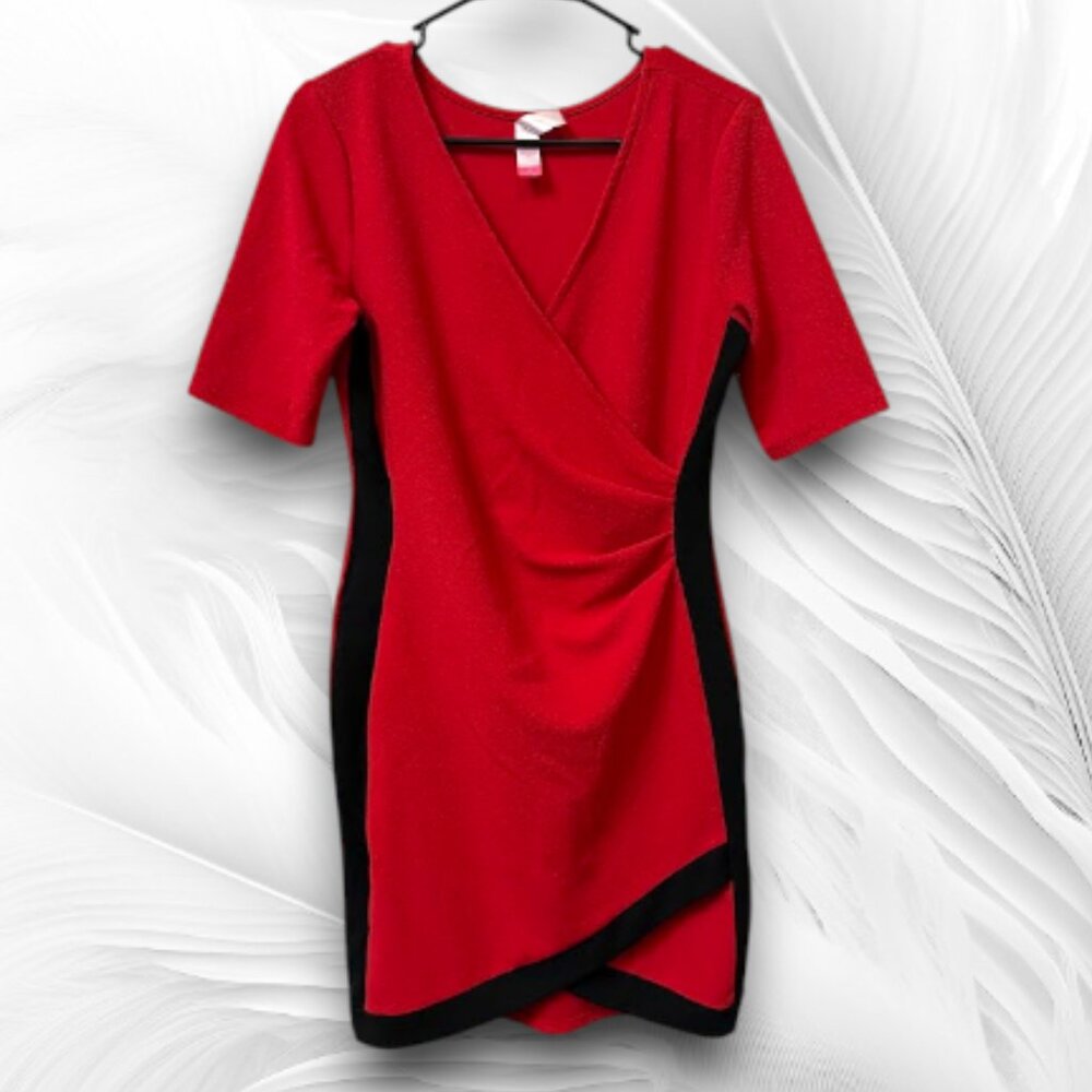 Red Bodycon Wrap Dress With Black Trim (No Boundaries)
